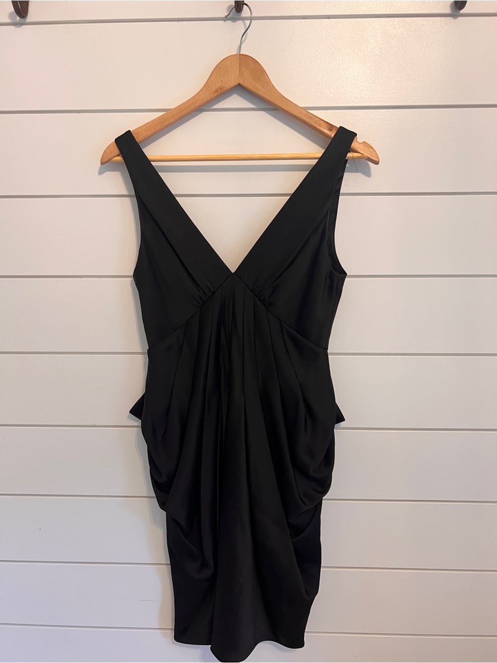 BCBGMaxAzria Black V-Neck Pleated Midi Dress